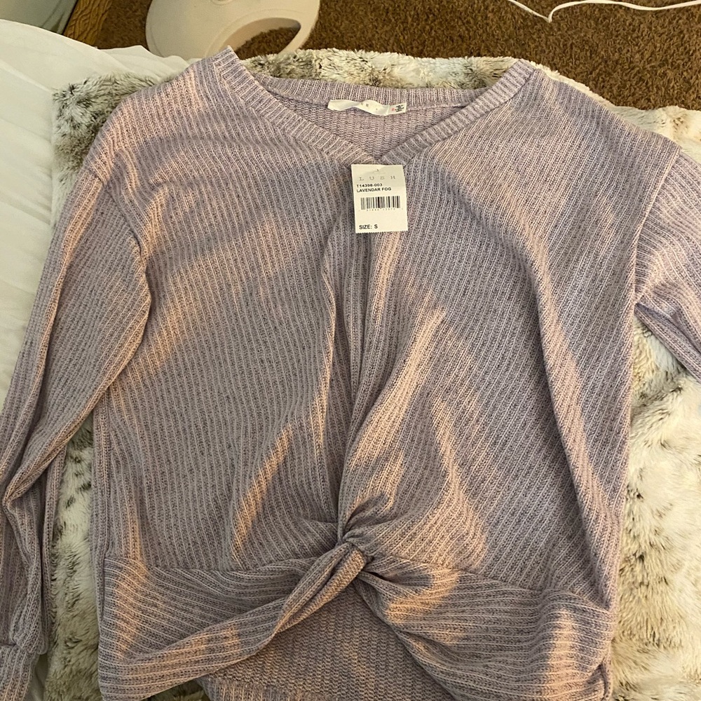 Purple Sweater with cute tie on front SIZE SMALL